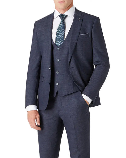 Mario Textured Suit Jacket - Navy Remus Uomo