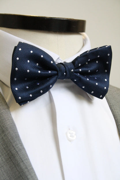 Micro Polka Dot Pre-Tied Silk Bow Tie - Navy / White Knightsbridge Neckwear