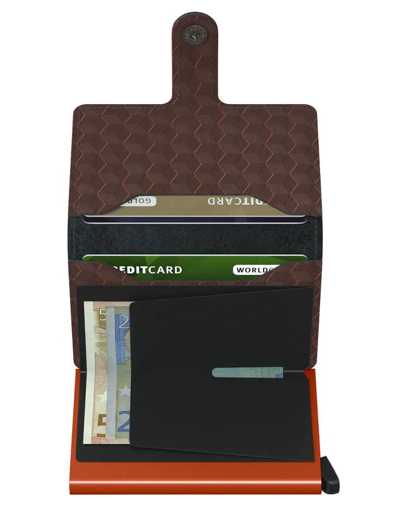 Secrid Mini Leather Wallet - Optical Brown / Orange | Woven Durham