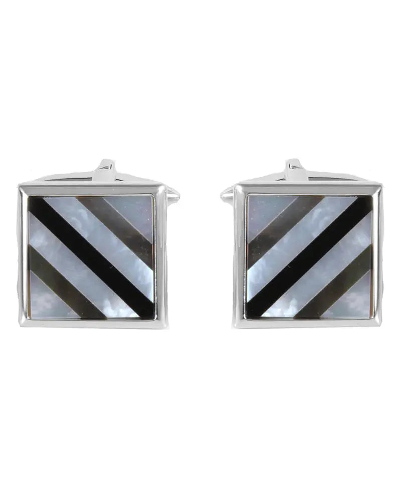 Mother of Pearl & Onyx Square Diagonal Striped Cufflinks Dalaco