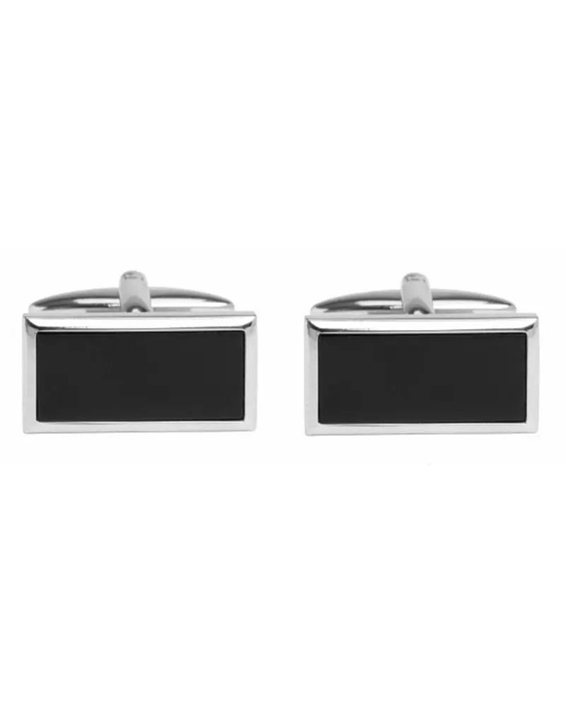 Onyx Rectangle Cufflinks - Silver Dalaco