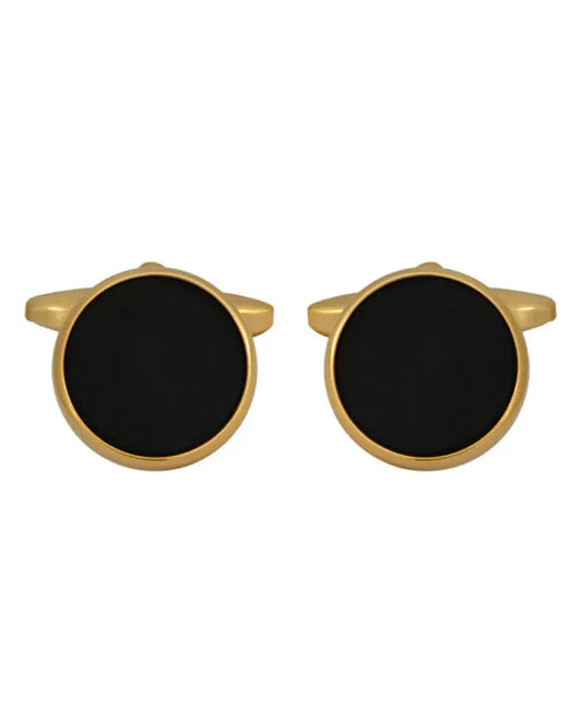 Dalaco Onyx Round Cufflinks - Gold From Woven Durham