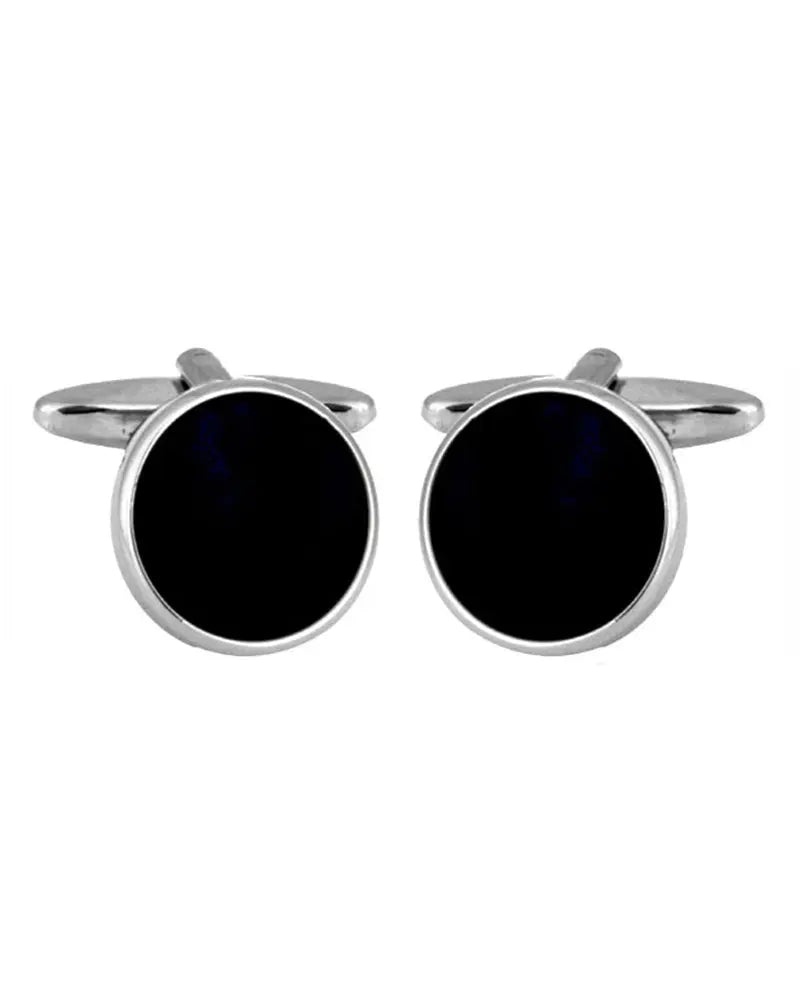 Onyx Round Cufflinks - Silver Dalaco