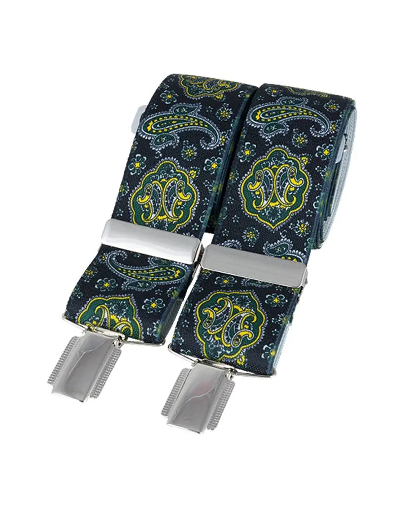 Paisley Clip-On Braces - Green & Black David Aster