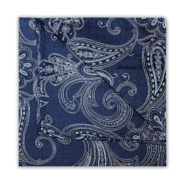 Paisley Silk Pocket Square - Navy / Silver Knightsbridge Neckwear