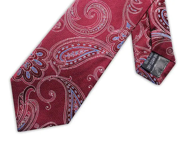 Knightsbridge Neckwear Paisley Silk Tie - Red / Blue / Silver From Woven Durham