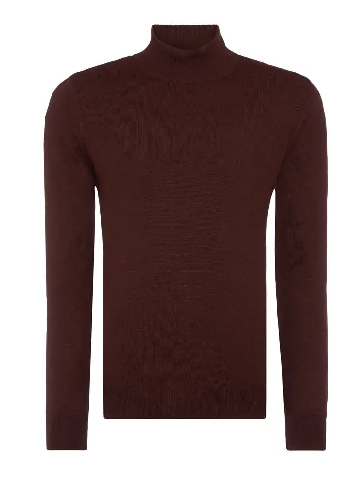 Remus Uomo Roll Neck Jumper - Burgundy From Woven Durham