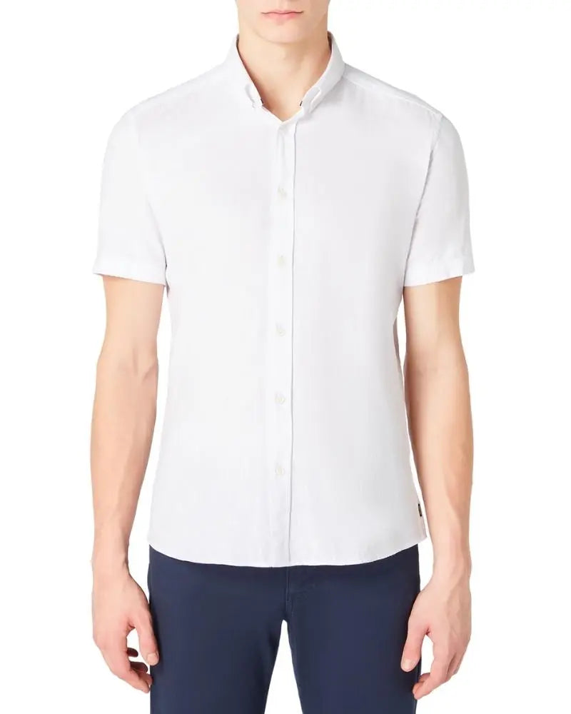 Buy Remus Uomo Rome Linen Blend Short Sleeve Shirt - White | Short-Sleeved Shirtss at Woven Durham