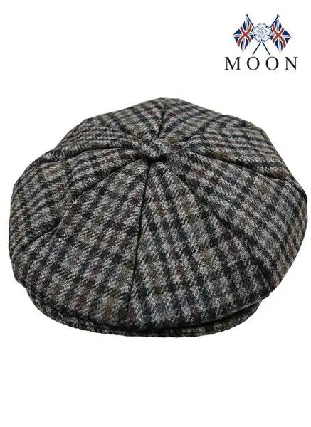 Slate Grey Dogtooth Check Abraham Moon 8-Piece Tweed Cap Dents