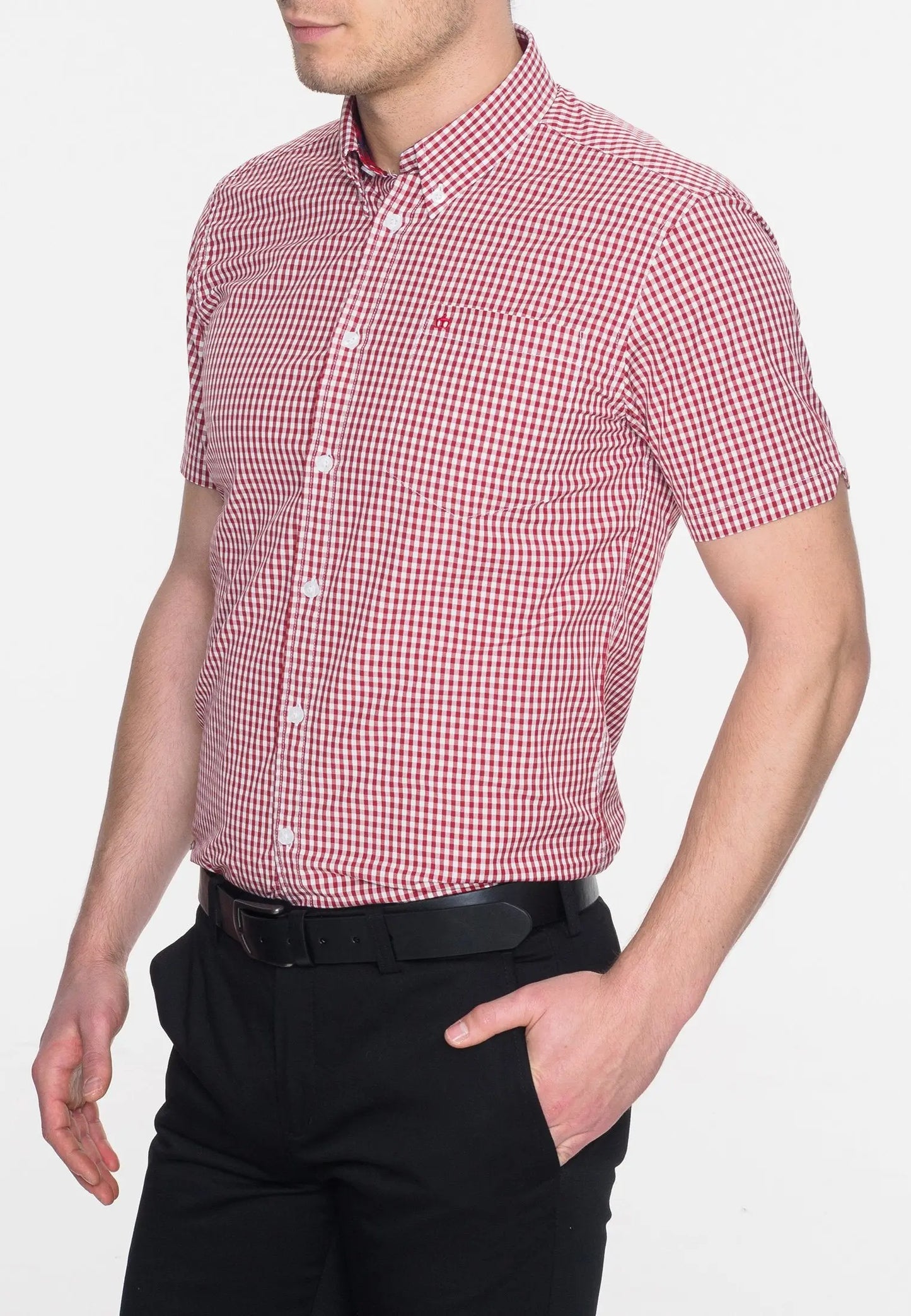 Merc London Terry Gingham Short Sleeve Shirt - Red / White From Woven Durham