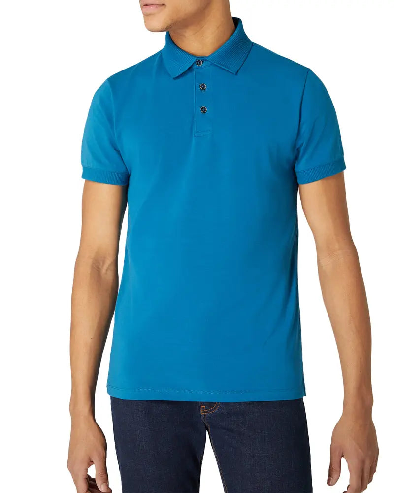 Remus Uomo Textured Collar Polo Shirt - Teal Blue From Woven Durham