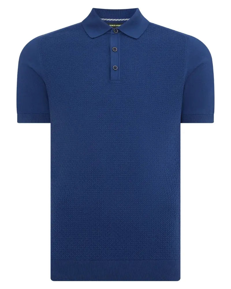 Buy Remus Uomo Textured Knit Polo - Blue | Short-Sleeved Polo Shirtss at Woven Durham