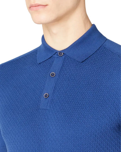 Buy Remus Uomo Textured Knit Polo - Blue | Short-Sleeved Polo Shirtss at Woven Durham