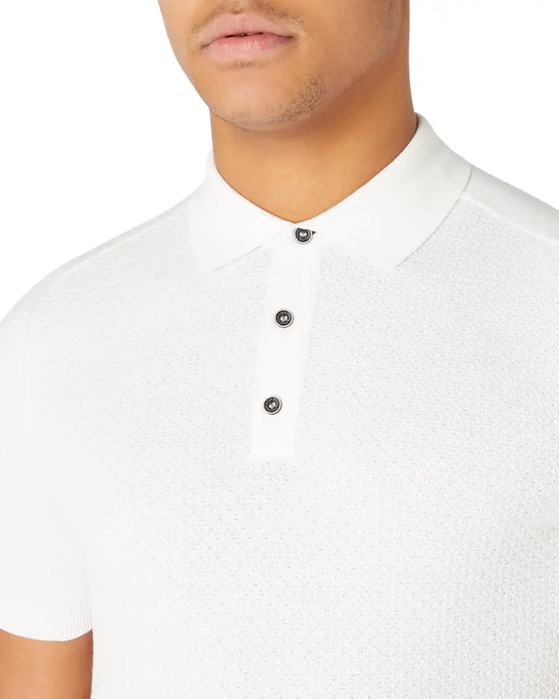 Buy Remus Uomo Textured Knit Polo - Ecru | Short-Sleeved Polo Shirtss at Woven Durham