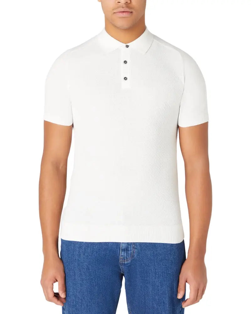 Buy Remus Uomo Textured Knit Polo - Ecru | Short-Sleeved Polo Shirtss at Woven Durham